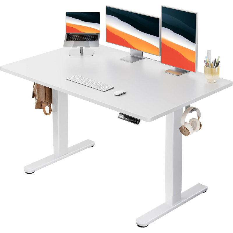 Bureau électrique debout, bureau d'ordinateur à hauteur réglable, Blanc, H 46,5 po x l 59,1 po x P 23,6 po