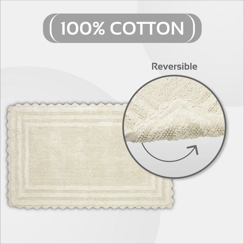 Rasika 100% Cotton 1990 GSM Tufted Reversible Bath Rug, OEKO-TEX Certified, Ultra Soft & Absorbent, Machine Washable Bathroom Rug for Shower, Tub, Sink, Vanity & Spa Areas, Crochet-Inspired Design, 24" x 40" Rectangle, Ivory