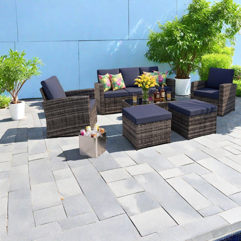 Ensemble de canapés de patio moderne, grand canapé modulaire en rotin d'acier pour la maison