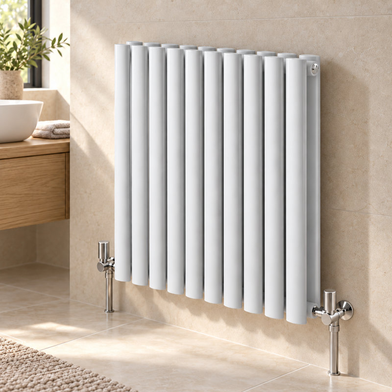  Horizontal Oval Panel Radiators, 600mm H x 590mm W, White