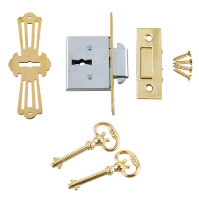 Brass Square Full Mortise Lock with Two Skeleton Keys for Roll Top Desk