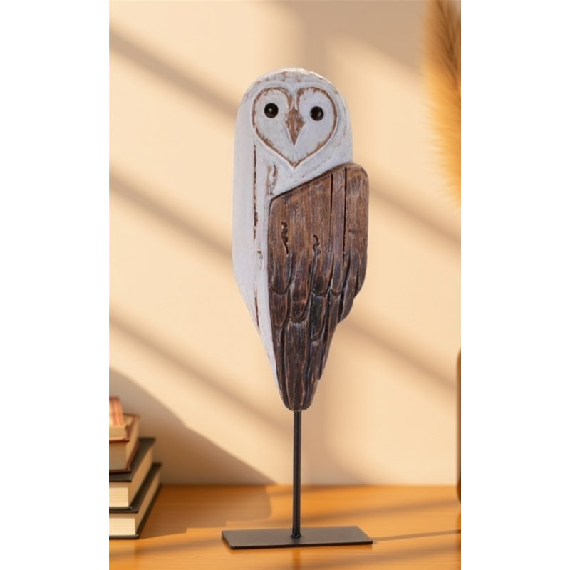 Sculpture rustique hibou en bois H 14 po