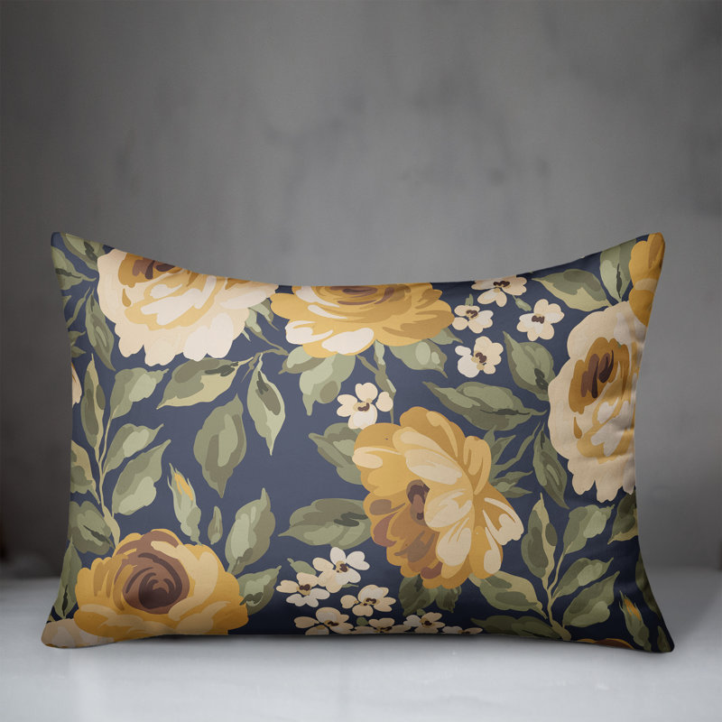 Floral Outdoor Throw Pillow, Blue