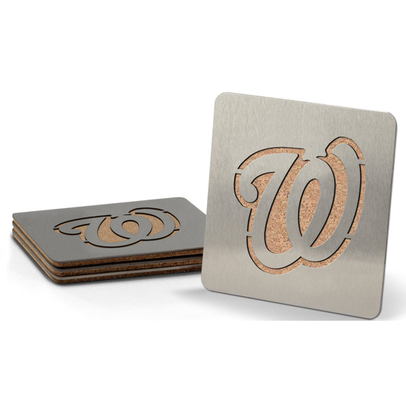Stainless Steel Square 4 Piece Coaster Set, Washington Nationals