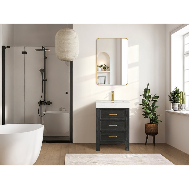  Ensemble de meuble-lavabo simple 24 po 24 po, Blanc, Or, Noir