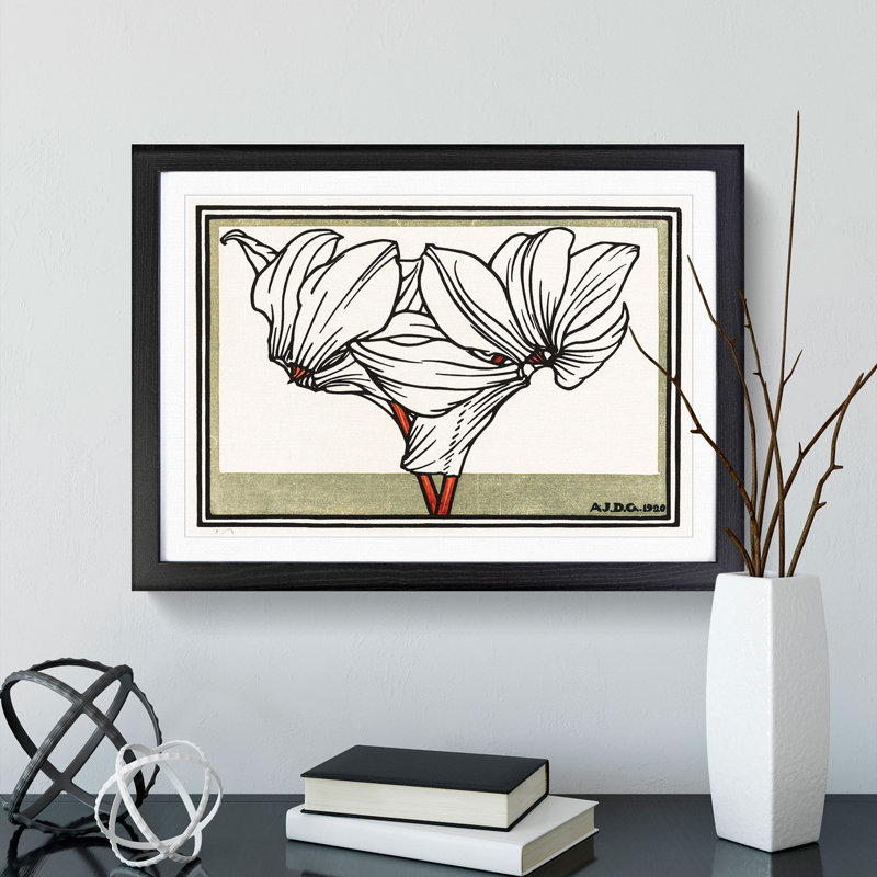 Cyclamen Flowers by Julie De Graag - Picture Frame Painting, 27cm H x 36cm W x 2cm D, Black Framed
