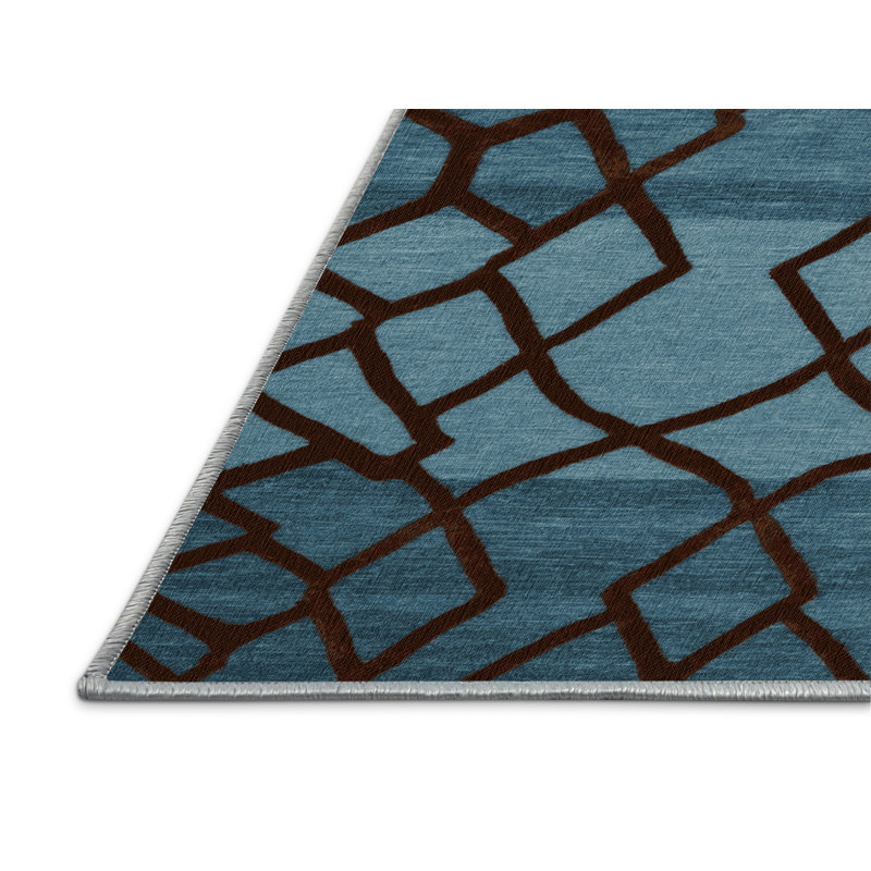 Tapis bleu en treillis lavable à la machine, Carré 4 pi