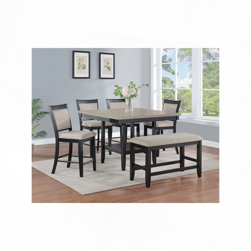 Ensemble de tabourets de bar rembourrés en tissu avec dossier, pieds en bois, Noir