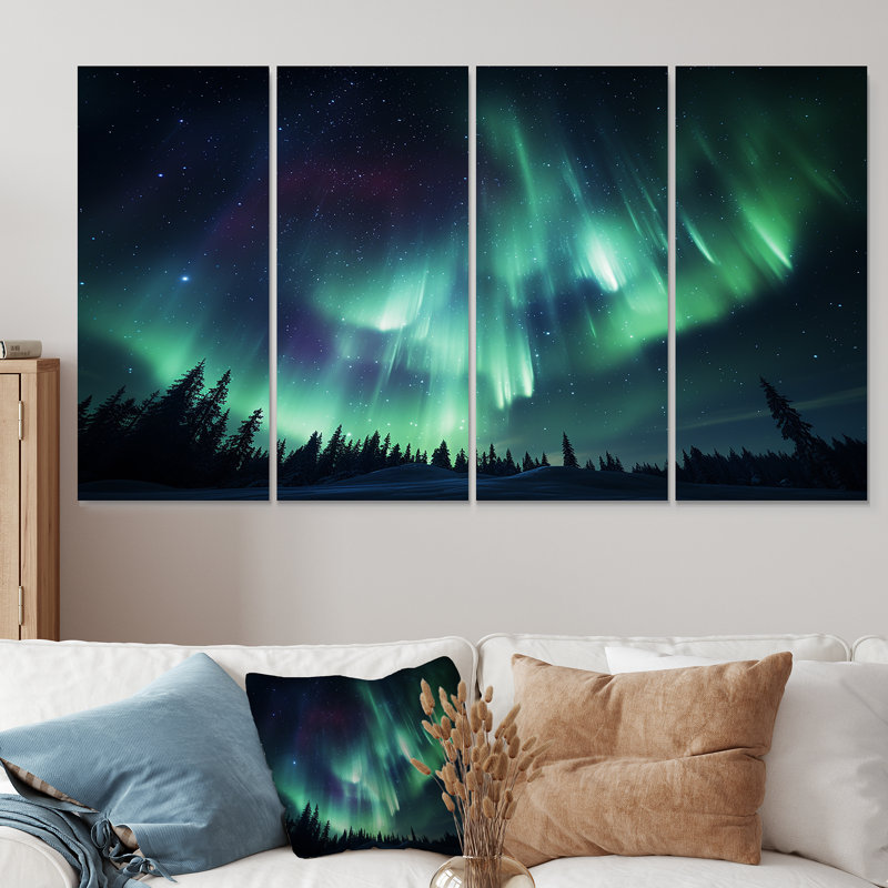 Ensemble de 4 décorations murales Canadian Boreal Ballet IV - Northern Lights, H 32 po x l 64 po