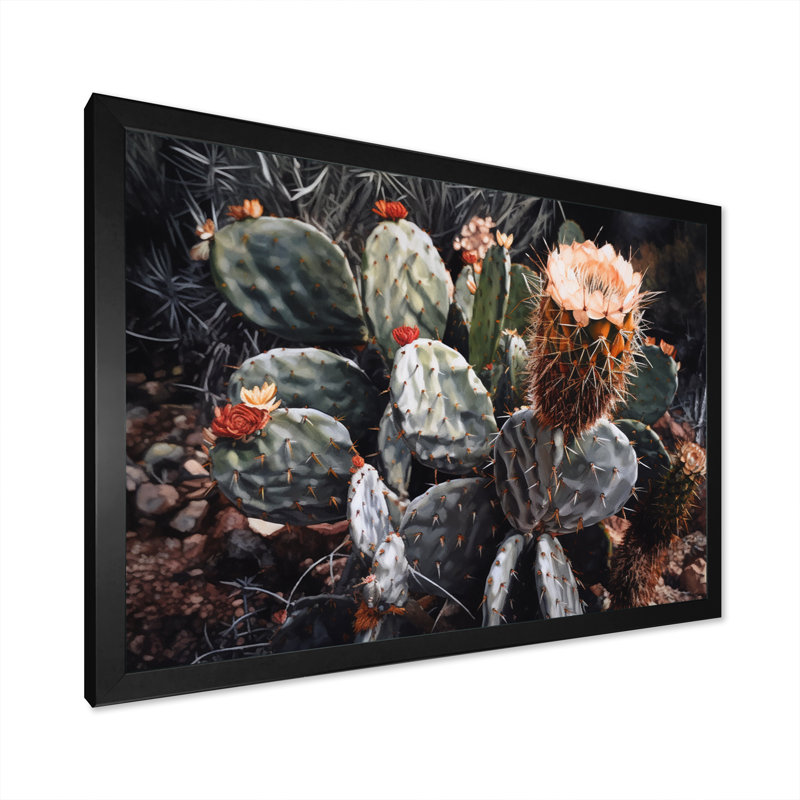 Paysage de cactus rouge vert Ryong, Cadre photo noir, H 34 po x l 44 po x P 1,5 po