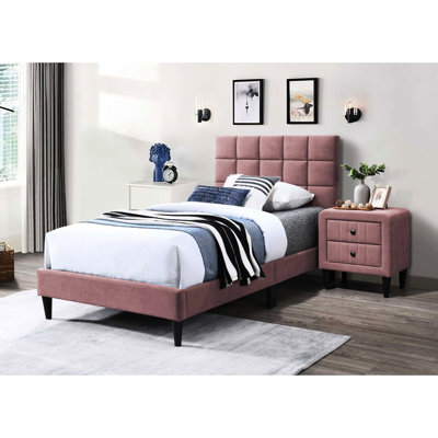 Lit simple avec tête de lit capitonnée Biscuit et 12 supports - Mélange de lin luxueux réglable pour une chambre à coucher confortable