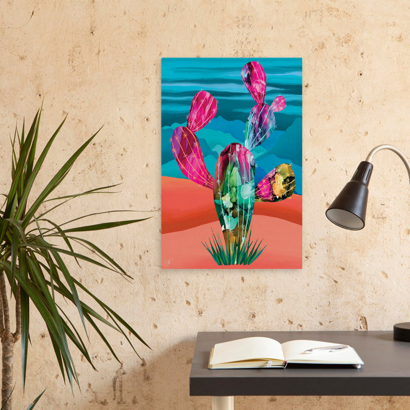 Crazy Cactus - Art contemporain aux couleurs vives, H 24 po x l 16 po