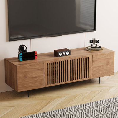 70.87" Modern TV Stand with Louvred Doors, MDF Frame and Metal Base, Media Console