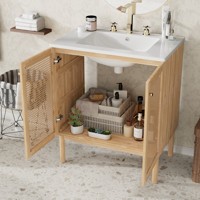 30" Single Bathroom Vanity With Ceramic Top, Brown
