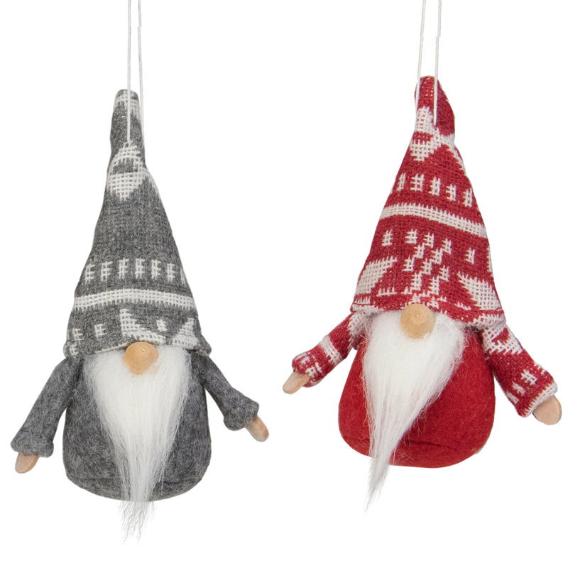 Ensemble de 2 décorations de Noël suspendues grises et rouges Santa Gnome 4 po