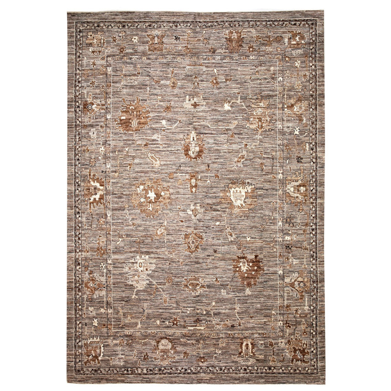 Tapis Oushak rétro fait à la main de conception unique anatolienne 10 pi x 13 pi 11 po Anatolian