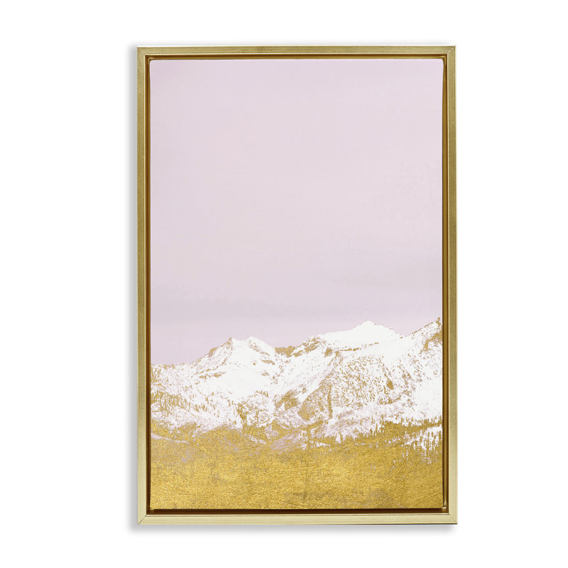 Montagnes à pointes blanches sur cadre flottant rose, design par Gemma Bardot, H 25 po x l 17 po