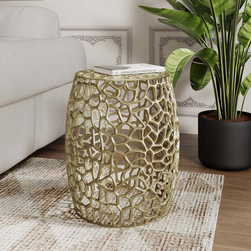 Table de bout cylindrique en aluminium, Doré