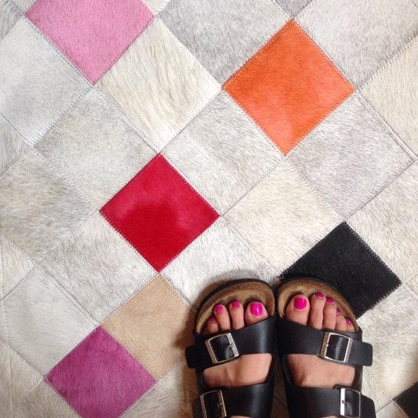 Falling Squares Cowhide Argyle Area Rug, Rectangle 5'2" x 6'6"