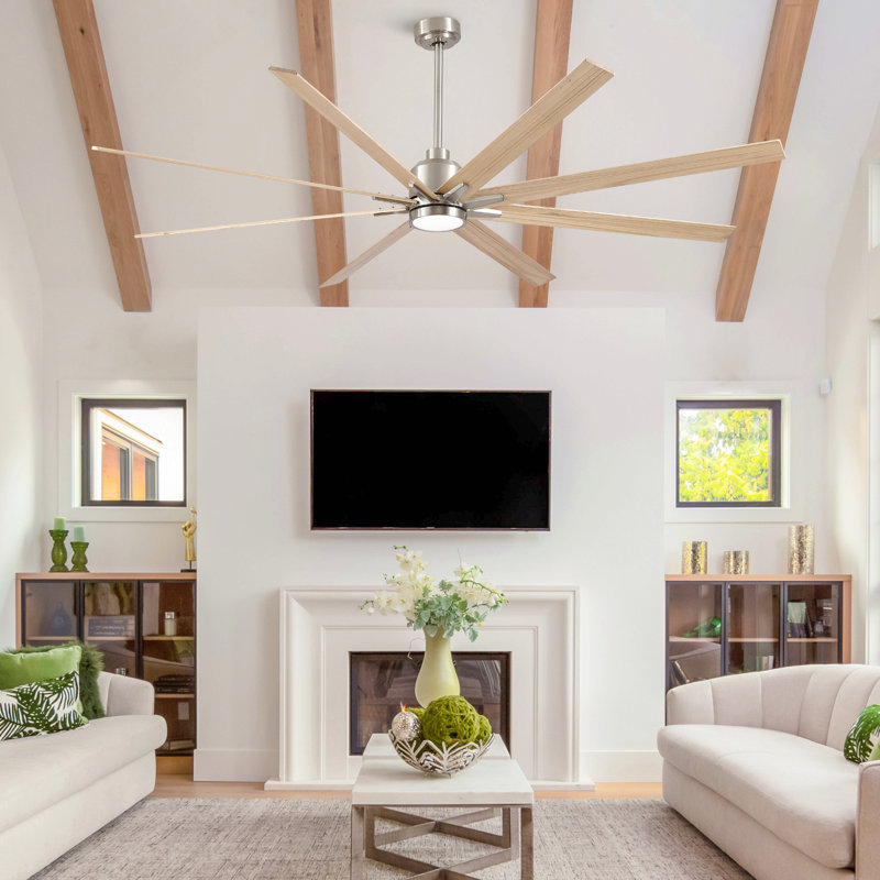 84" Lowe Profile Ceiling Fan With Light, Brushed Nickel, Brushed Nickel