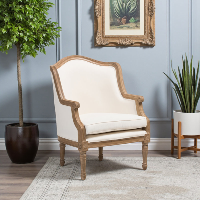 Fauteuil de 27,75 po Atanasio, Marron clair, Mélange de coton blanc