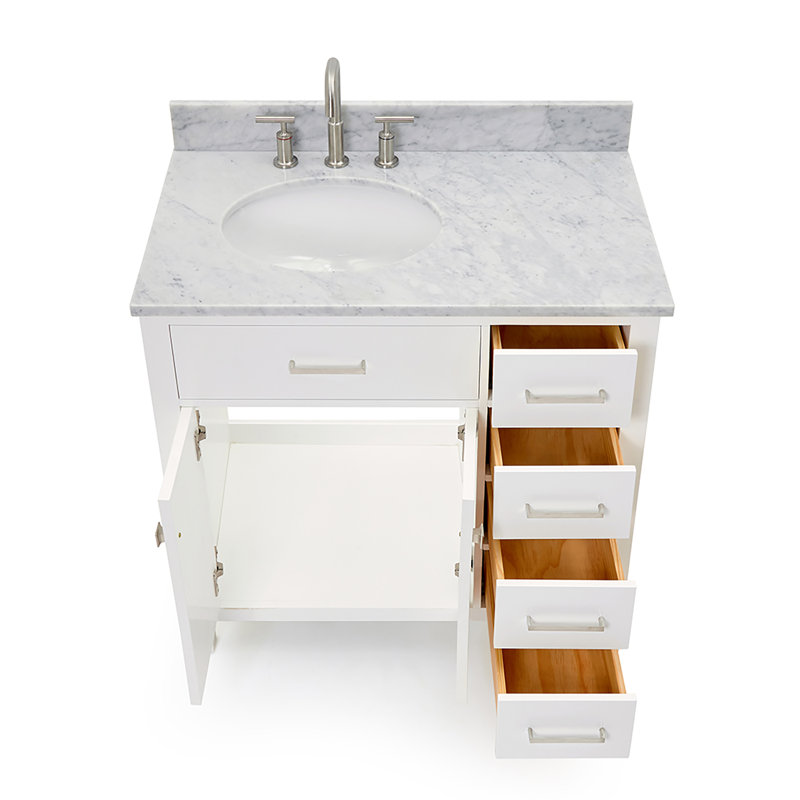 Aberdeenshire 36" Single Bathroom Vanity with Carrara White Marble Top, White