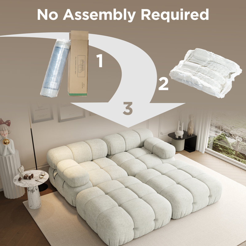 Modular Boucle Sectional Sofa, U-Shaped Couch with Ottoman, 24.2" H x 110" W x 73.3" D, Beige Fabric
