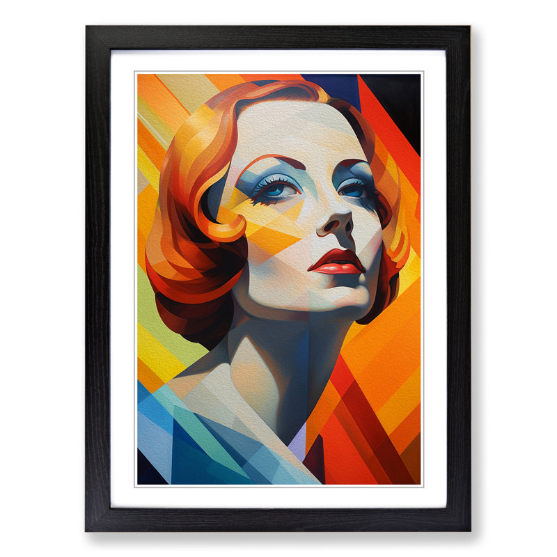 Woman With Red Hair Hard Edge - Single Picture Frame Print on Wood, Black, 46cm H x 34cm W x 2cm D