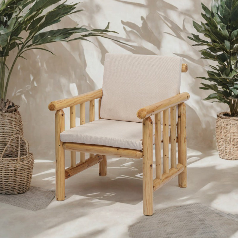 Patio Single Wood Arm Chair, Light Yellow