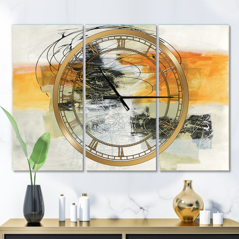 Composition abstraite de jaune et de noir glamour - horloge murale moderne