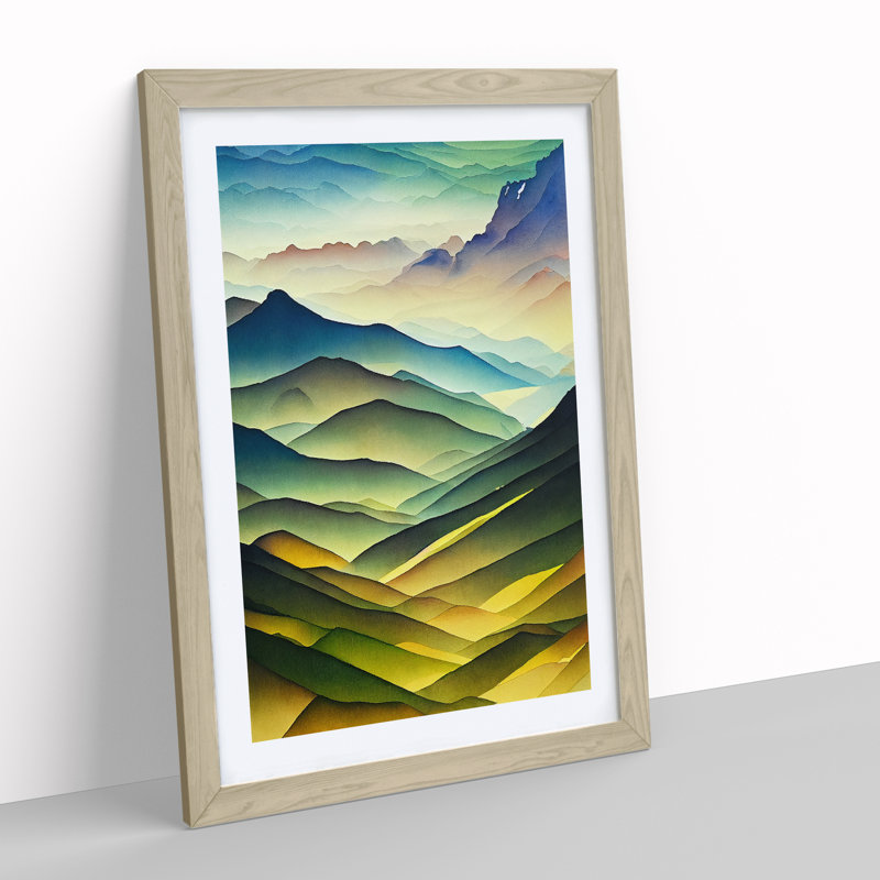 Watercolour Meadow Landscape No.2 - Wall Art, 66cm H x 48cm W, Oak Framed Paper, White