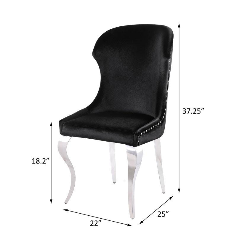 Leother 18'' H Velvet Upholstered Side Chair, Black