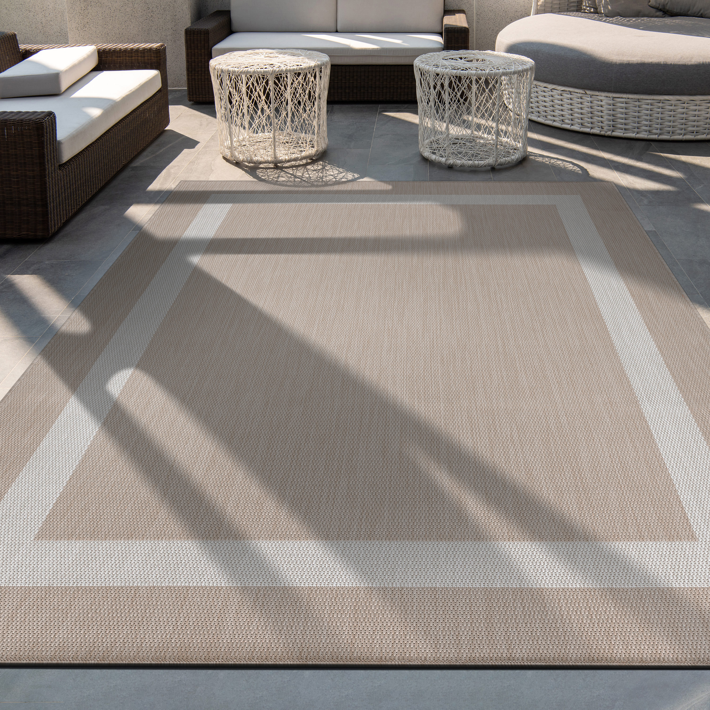 Kendall Geometric Indoor / Outdoor Tan Area Rug Mistana Rug Size: Rectangle 4' x 6