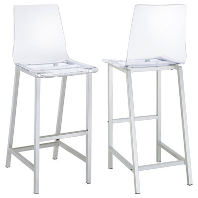 Tabouret de bar, L 17 po x l 21 po x H 46 po, acrylique et métal, ensemble de 2, tabouret de bar, transparent et chrome, dossier en acrylique incurvé avec base chromée