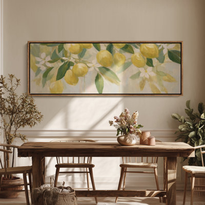 Framed Canvas Wall Art - Fresh Lemon Branch with White Blossoms in Light Botanical Style - 16"x24", 24"x36"