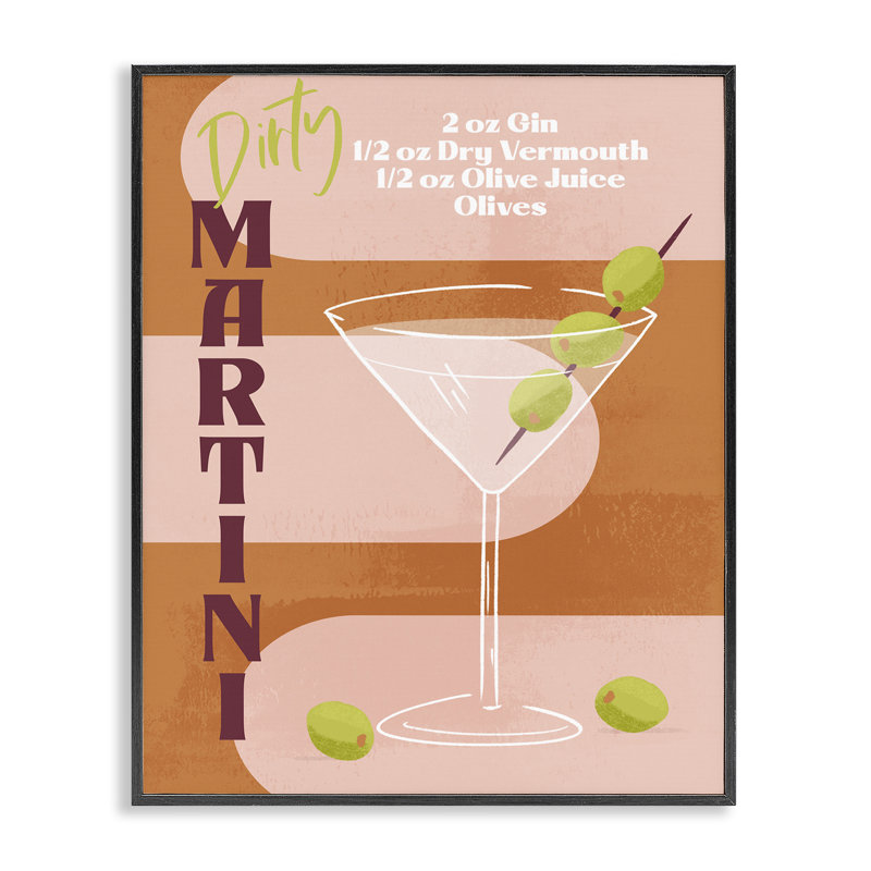  «Retro Dirty Martini Recipe», estampe numérique encadrée par Deane Beesley, H 20 po x l 16 po, Giclée encadrée noir minuit