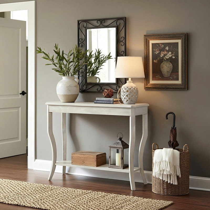 Locke 35.4 Solid Wood Console Table with Shelf, Antique White