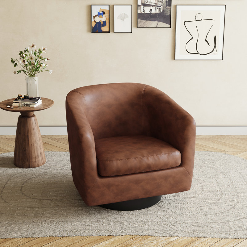 Bennett 79Cm Wide Swivel Barrel Chair, Coffee Faux Leather