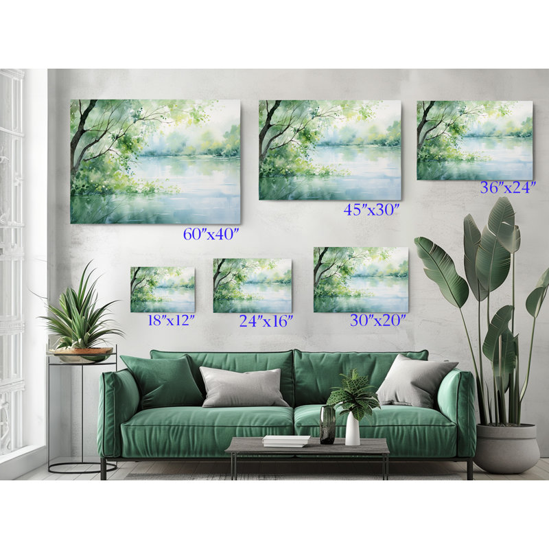 Oil Painting of a Lake Canvas Print, Modern Wall Art Decor for Home & Office, Painting Reproduction, 30" H x 45" W