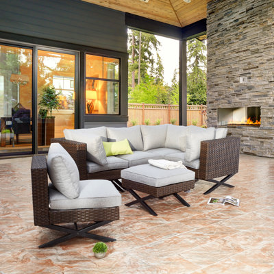 Boydston 80.2'' Wide L-Shaped Wicker Patio Sectional with Cushions