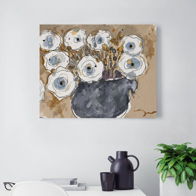 Abstract White Floral Vase, Built-In Wooden Frame, Wall Art, 16X20