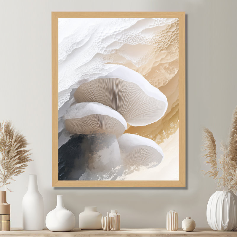 II - Tableau encadré de champignons, H 20 po x l 12 po, Natural Picture Framed