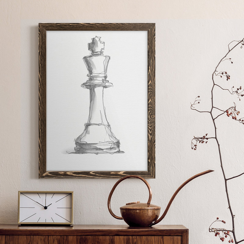 Chess Room Study II, toile encadrée de qualité supérieure - prête à être accrochée, Cadre noyer, H 38 po x l 28 po x P 1 po