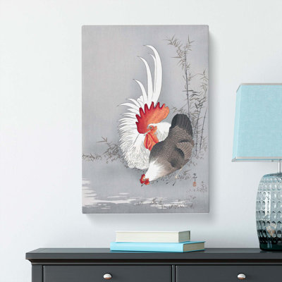 Rooster And Chicken by Ohara Koson - Wrapped Canvas