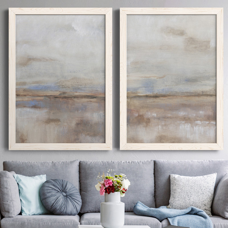 Overcast Day I - ensemble de 2 peintures encadrées, Toile avec cadre blanc, H 20 po x l 34 po x P 1,5 po