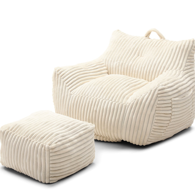 Beige Bean Bag Chaise Lounge, Ideal For Gaming And Relaxing, High - Resilience Shredded Foam, Corduroy Fabric Giant With , Cozy Dorm Living Room, Construction