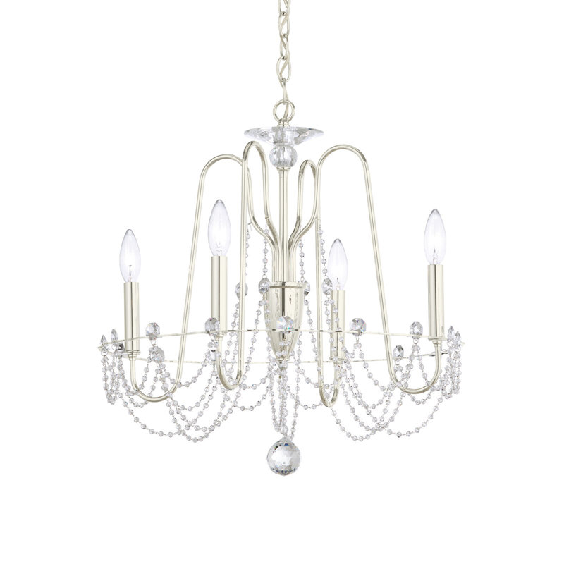 Esmery 4 - Light Chandelier, White, Clear Heritage Crystal