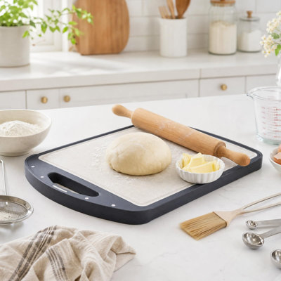Double-Sided Stainless Steel Cutting Board, Large Meat & Fruit Chopping Board with Juice Groove, Dishwasher Safe Kitchen Prep Board with Handle, 18.1x12.2 in