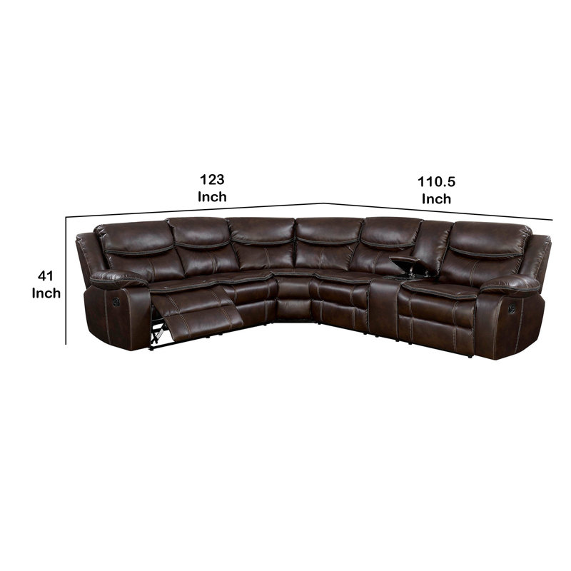 Faux Leather Reclining Curved Sectional Symmetrical, Brown