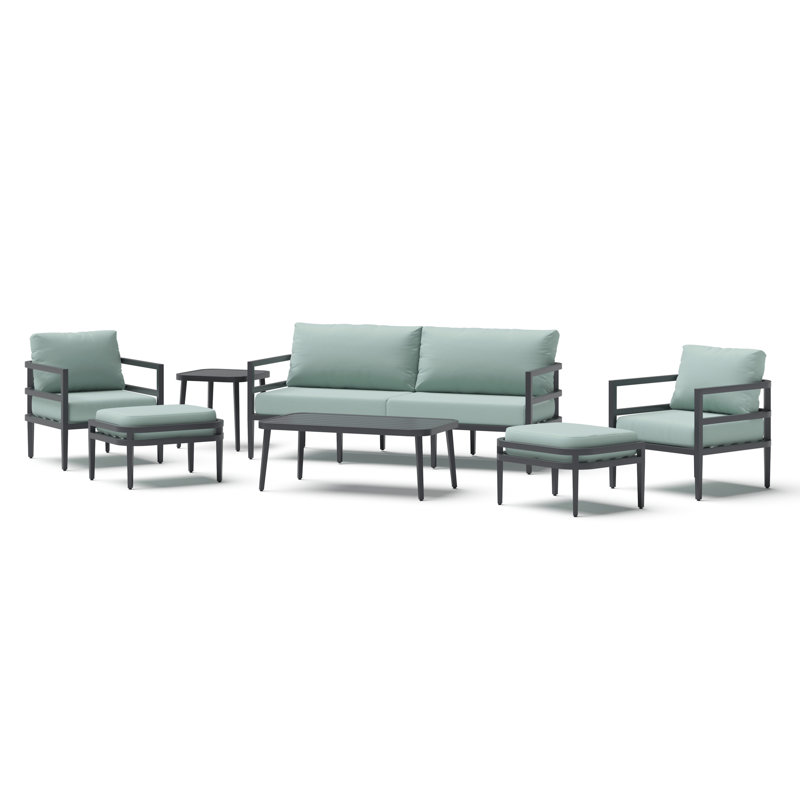 Morelia 7-Piece Sunbrella® Outdoor Patio Seating Set - Spa Blue, Spa Blue